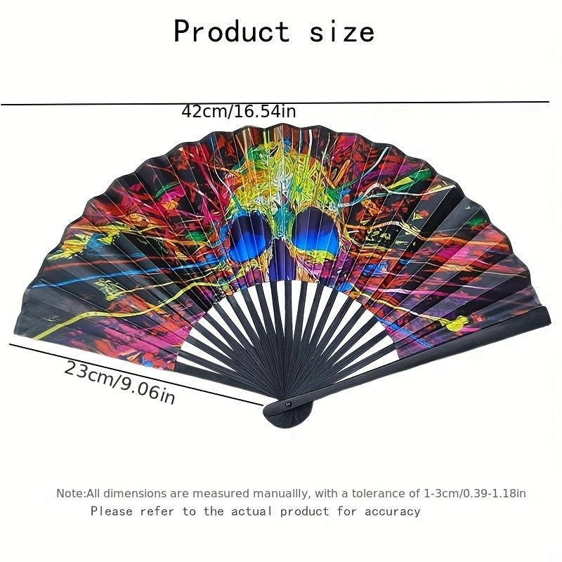 Vintage Fabric Fan Rainbow Series Abstract Art Style Small Folding Fan