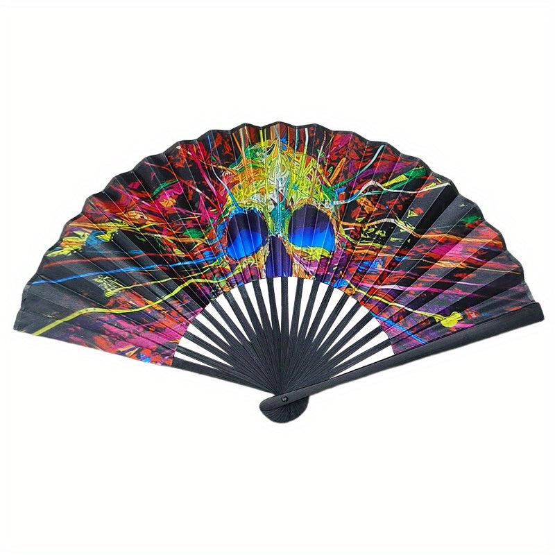 Vintage Fabric Fan Rainbow Series Abstract Art Style Small Folding Fan