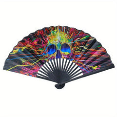 Vintage Fabric Fan Rainbow Series Abstract Art Style Small Folding Fan