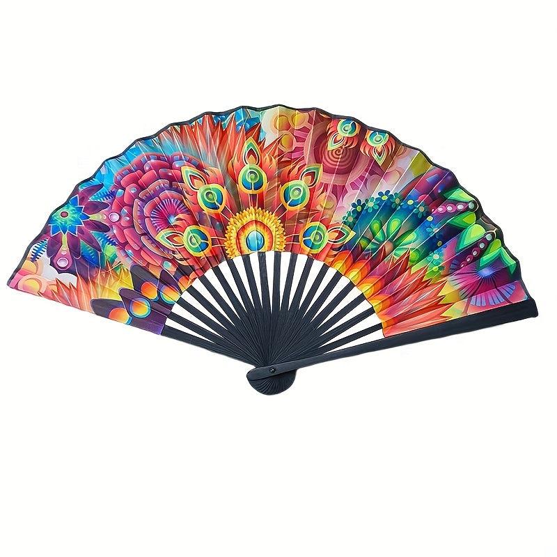 Vintage Fabric Fan Rainbow Series Abstract Art Style Small Folding Fan
