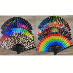 Vintage Fabric Fan Rainbow Series Abstract Art Style Small Folding Fan