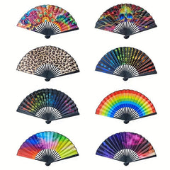 Vintage Fabric Fan Rainbow Series Abstract Art Style Small Folding Fan
