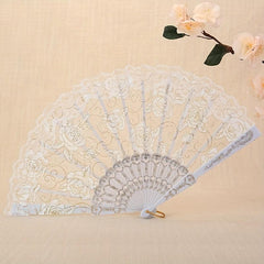 Rose Floral Silky Lace Fan Dance Performance Vintage Fan