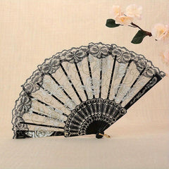 Rose Floral Silky Lace Fan Dance Performance Vintage Fan