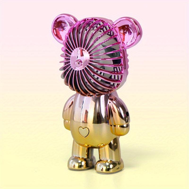 Cartoon Bear Handheld Fan USB Charging Small Fan Colorful Decoration