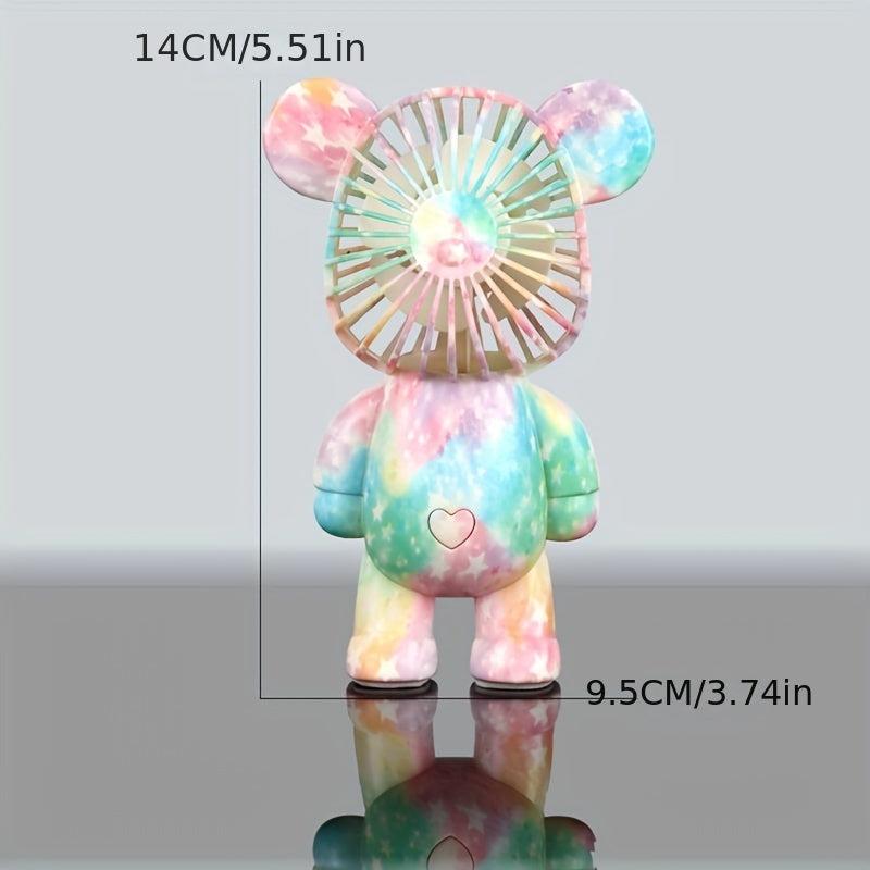 Cartoon Bear Handheld Fan USB Charging Small Fan Colorful Decoration