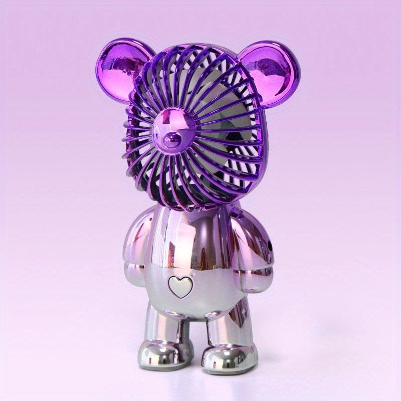 Cartoon Bear Handheld Fan USB Charging Small Fan Colorful Decoration