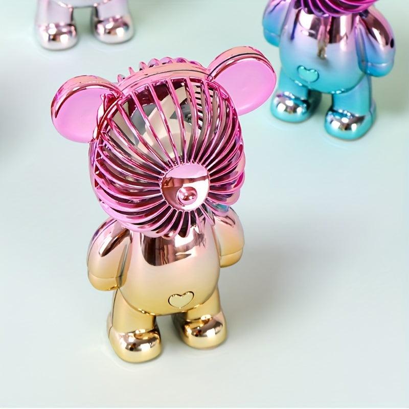 Cartoon Bear Handheld Fan USB Charging Small Fan Colorful Decoration