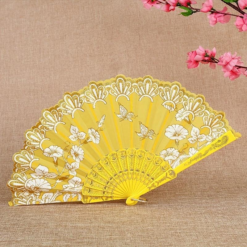 Floral Handheld Fan Chinese Style Vintage Portable Classic Wedding Folding Fans