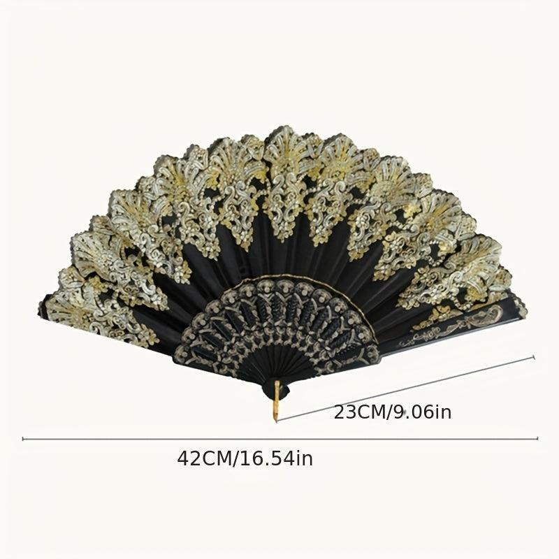 Golden Flower Pattern Folding Plastic Hand Held Fan