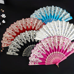 Golden Flower Pattern Folding Plastic Hand Held Fan