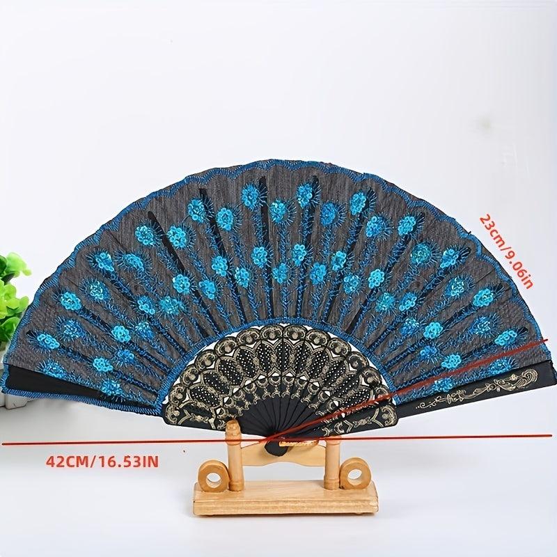 Sequin Fan Floral Dance Folding Fan Summer Handheld Fan Clothing Accessory