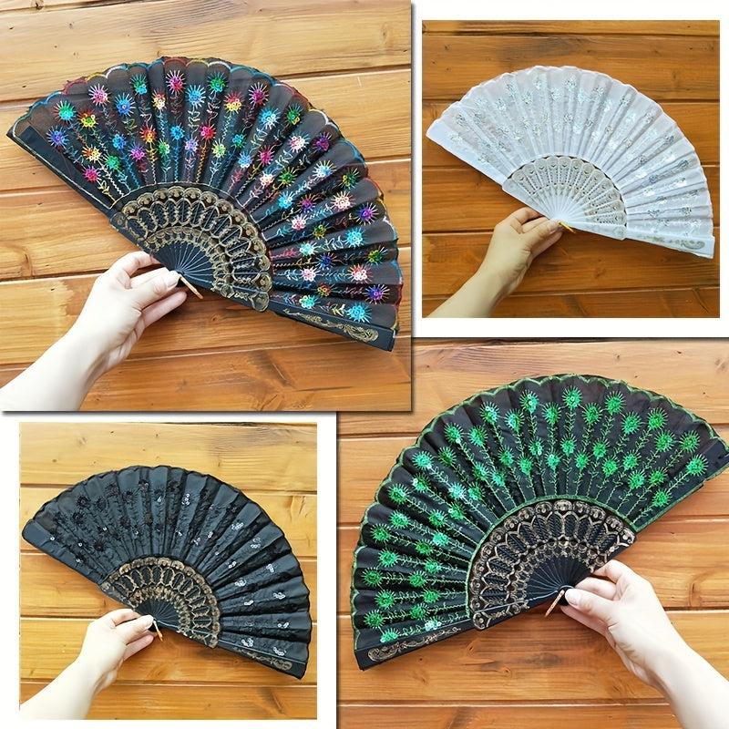 Sequin Fan Floral Dance Folding Fan Summer Handheld Fan Clothing Accessory