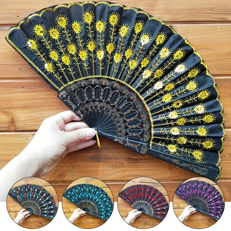 Sequin Fan Floral Dance Folding Fan Summer Handheld Fan Clothing Accessory