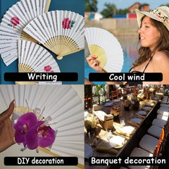 Foldable Paper Fan Portable Chinese Bamboo Fans for Wedding Guest