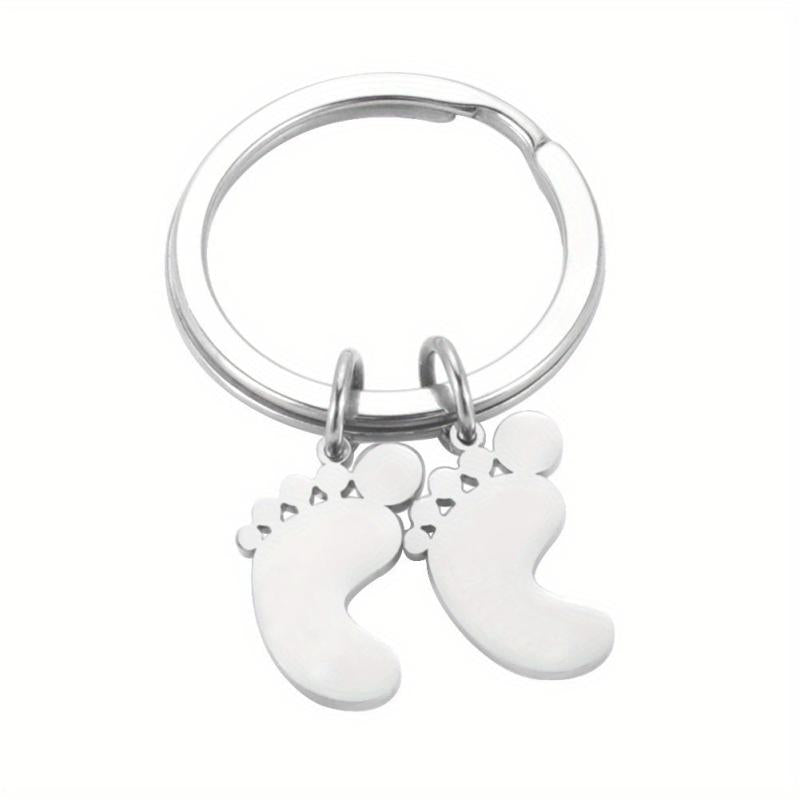 Stainless Steel Baby Feet Keychain For Men Family Father's Gift Car Keyring