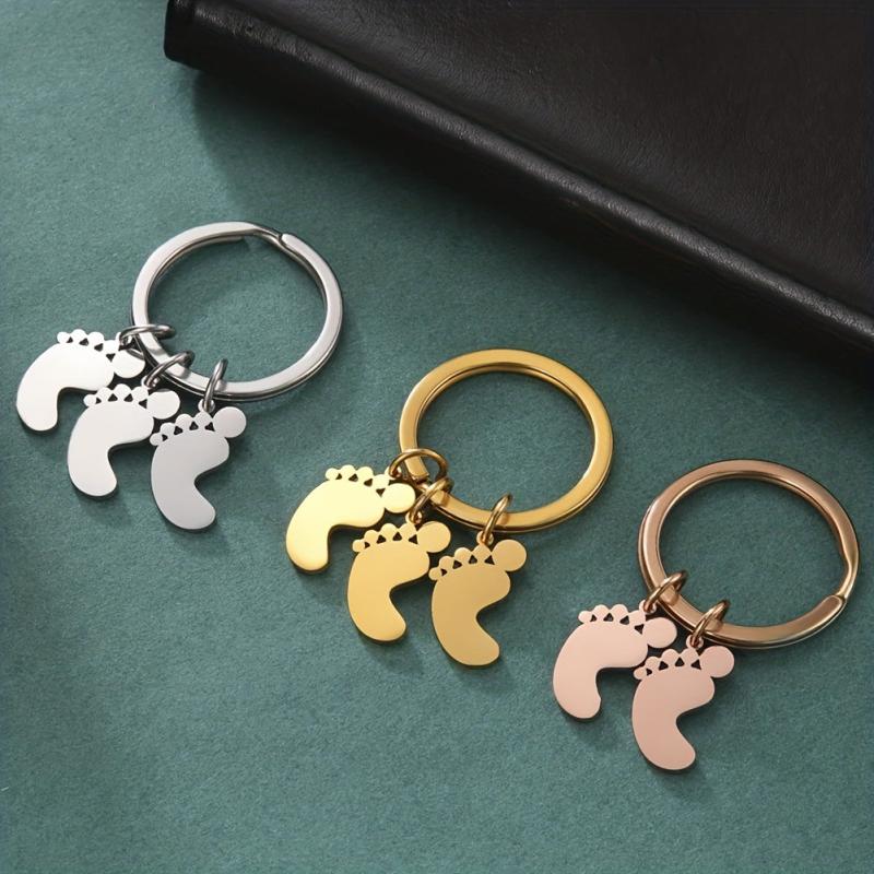 Stainless Steel Baby Feet Keychain For Men Family Father's Gift Car Keyring