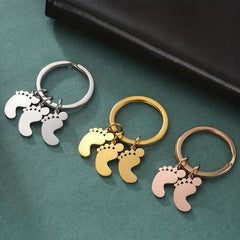 Stainless Steel Baby Feet Keychain For Men Family Father's Gift Car Keyring