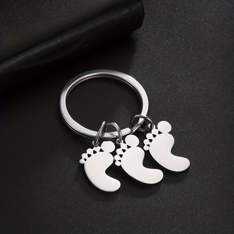 Stainless Steel Baby Feet Keychain For Men Family Father's Gift Car Keyring