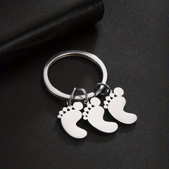 Stainless Steel Baby Feet Keychain For Men Family Father's Gift Car Keyring