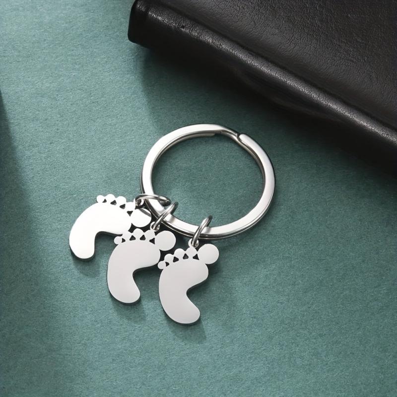 Stainless Steel Baby Feet Keychain For Men Family Father's Gift Car Keyring