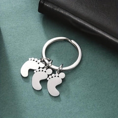 Stainless Steel Baby Feet Keychain For Men Family Father's Gift Car Keyring