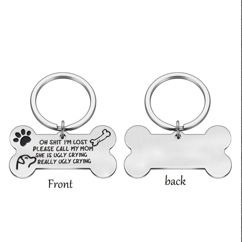Stainless Steel Dog Tag Keychain with Call My Mom Text