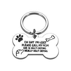 Stainless Steel Dog Tag Keychain with Call My Mom Text