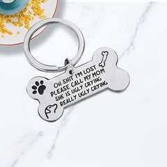 Stainless Steel Dog Tag Keychain with Call My Mom Text