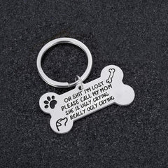 Stainless Steel Dog Tag Keychain with Call My Mom Text