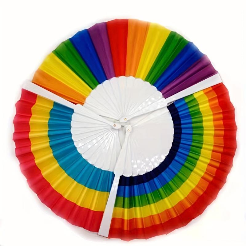 Rainbow Cloth Folding Fan Dance Fan Chinese Style Custom Fan