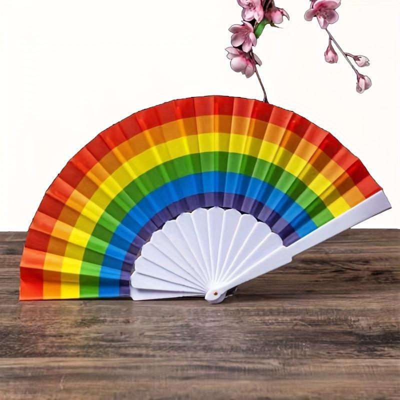 Rainbow Cloth Folding Fan Dance Fan Chinese Style Custom Fan