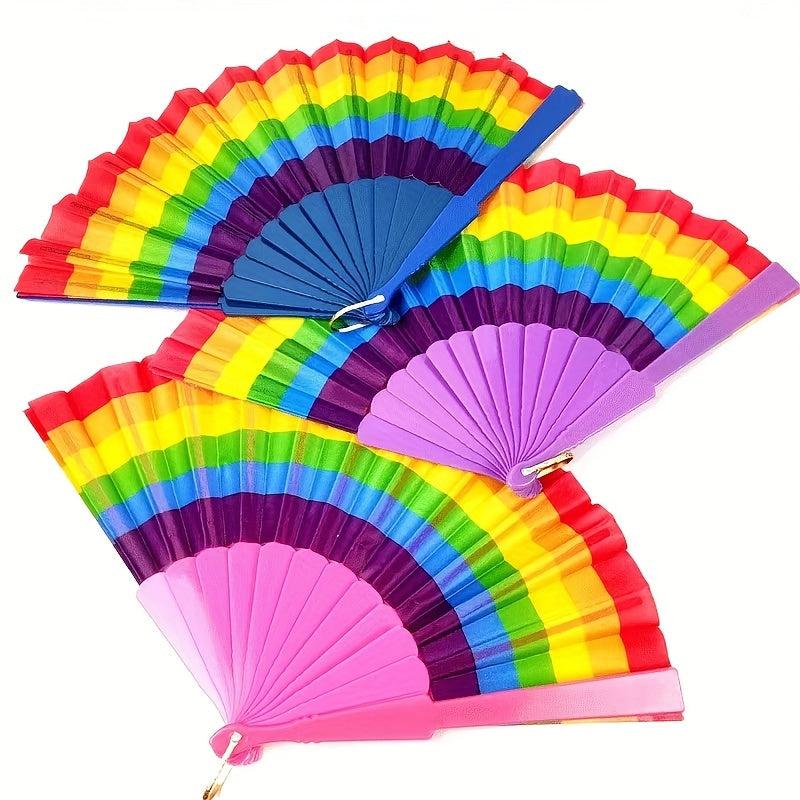 Rainbow Cloth Folding Fan Dance Fan Chinese Style Custom Fan