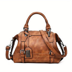 Vintage Large Capacity Tote Bag PU Leather Travel Crossbody Bag