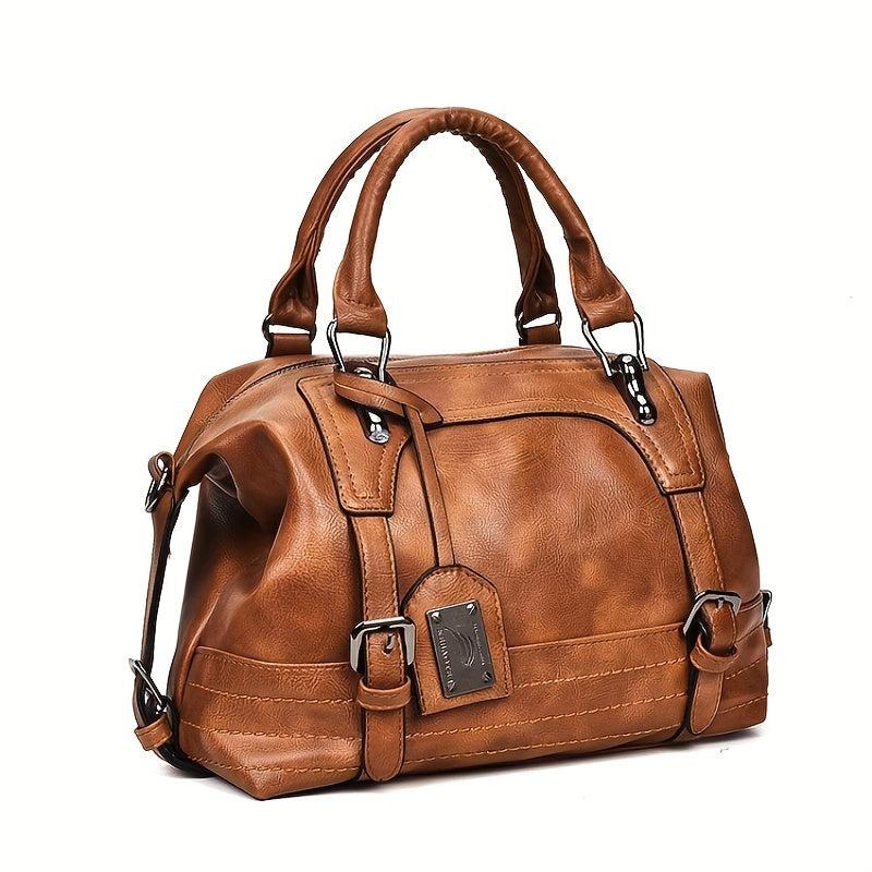 Vintage Large Capacity Tote Bag PU Leather Travel Crossbody Bag
