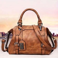 Vintage Large Capacity Tote Bag PU Leather Travel Crossbody Bag