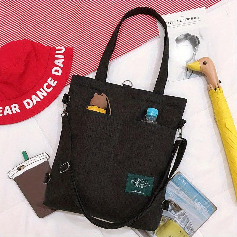 Casual Large Capacity Shoulder Bag Solid Canvas Storage Bag Women's School Bag