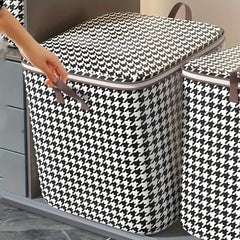 Houndstooth Pattern Storage Bag Waterproof Cotton Quilt Home Organiza