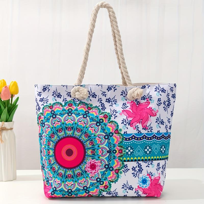 Floral Printed Boho Tote Bag Oversized Canvas Bag For Women