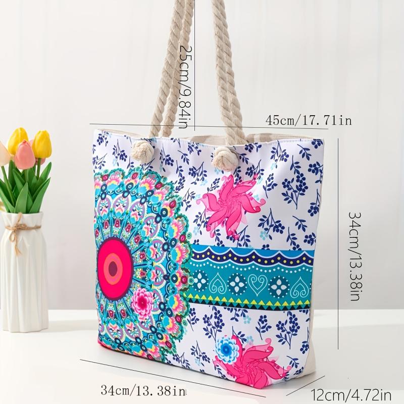 Floral Printed Boho Tote Bag Oversized Canvas Bag For Women