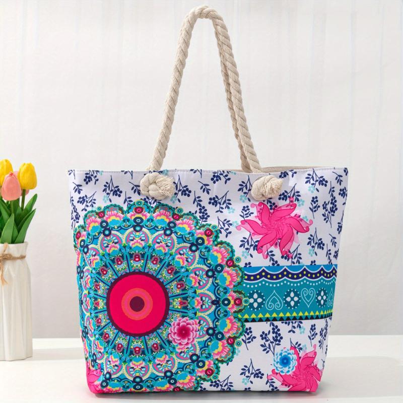 Floral Printed Boho Tote Bag Oversized Canvas Bag For Women