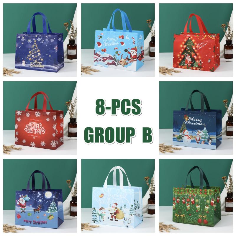 8pcs Christmas Gift Bags Tote Bags Reusable Grocery Bags