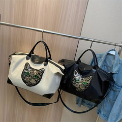 Sequins Cat Pattern Duffle Bag Lightweight Large Capacity Luggage