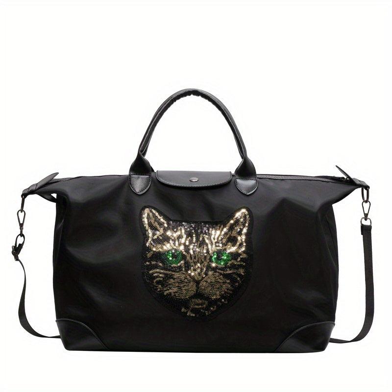 Sequins Cat Pattern Duffle Bag Lightweight Large Capacity Luggage