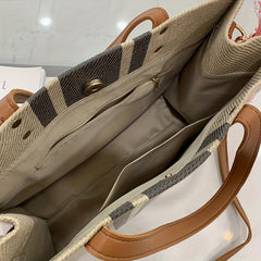 Striped Canvas Tote Shoulder Bag Large Capacity Women's Handbags