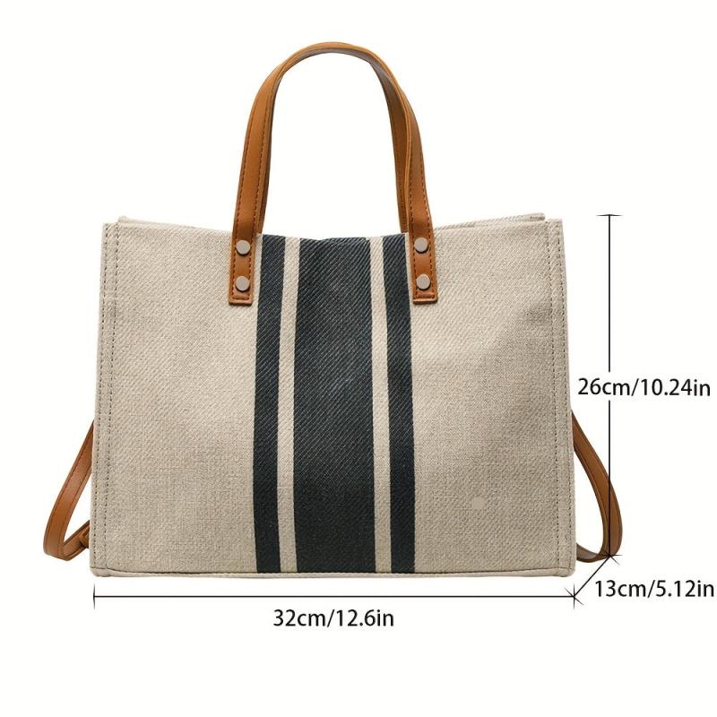 Striped Canvas Tote Shoulder Bag Large Capacity Women's Handbags