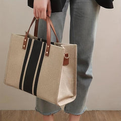 Striped Canvas Tote Shoulder Bag Large Capacity Women's Handbags