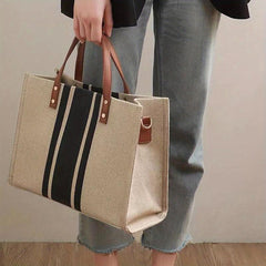 Striped Canvas Tote Shoulder Bag Large Capacity Women's Handbags