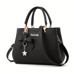 Bow Decor Handbags Solid Satchel Purse Women's PU Leather Crossbody Bag