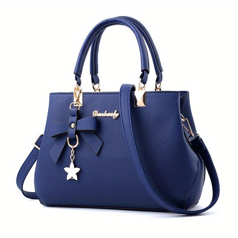 Bow Decor Handbags Solid Satchel Purse Women's PU Leather Crossbody Bag